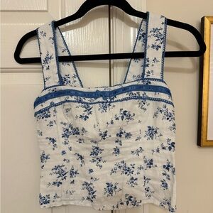 Reformation Blue and White Floral Tank Top